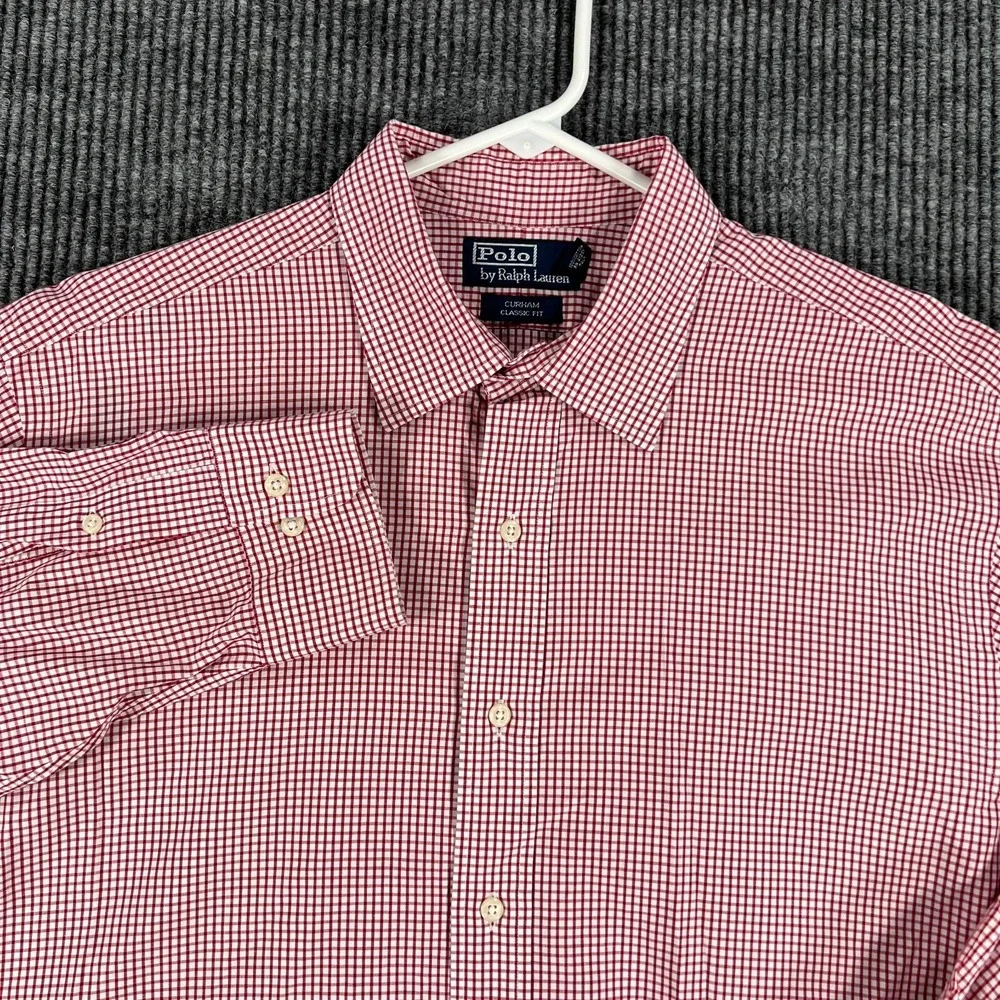 Polo Ralph Lauren Shirt Mens 17.5 Red Check Long Sleeve Button Up Curham Classic